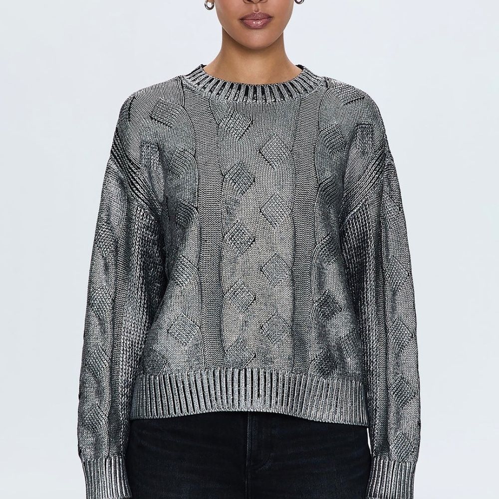 Pistola “Everly” 100% Cotton Cableknit Sweater in Silver Metallic Foil Size S